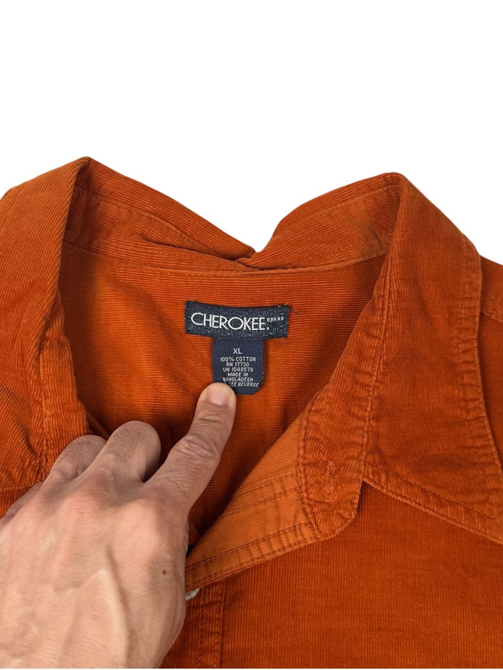 Cherokee Orange Corduroy Band Collar Button Up Shirt XL 100% Cotton - Picture 5 of 6
